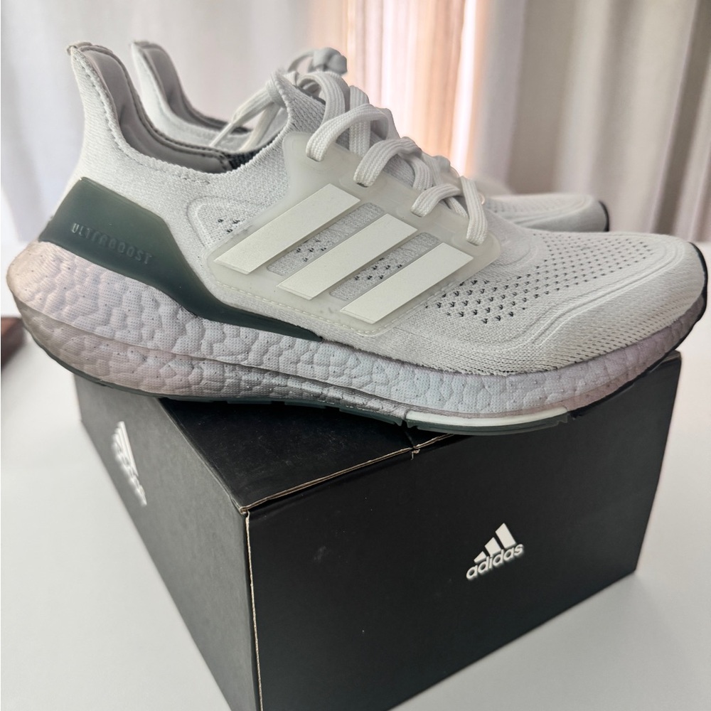 Adidas Womens White and Gray Ultraboost Athletic Shoes